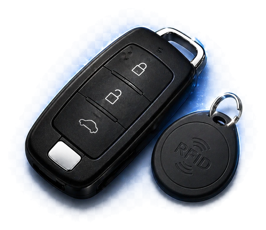 Closed car key fob with RFID tag